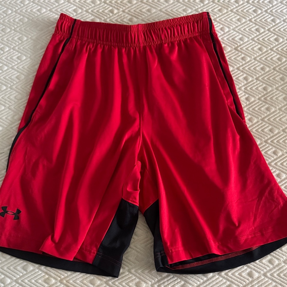 Under Armour Men's Red and Black Athletic Shorts